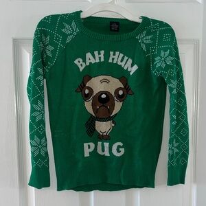 L.O.L. Vintage Green 'Bah Hum Pug' Kids Sweater